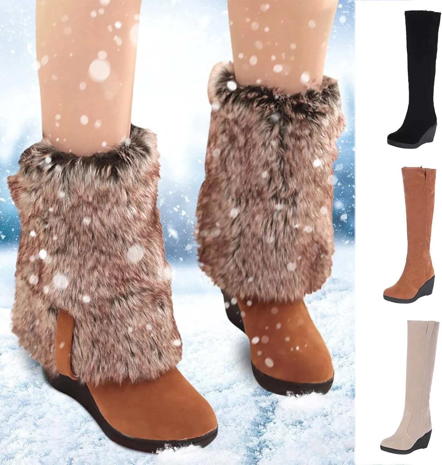 Winter Boots for Women Snow Boots for Women Comfortable Flock Fall and Winter Warm Snow Long Boots Knee High Shoes