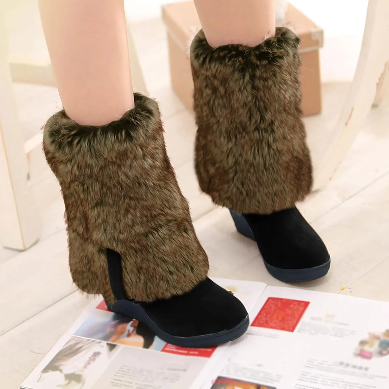 Winter Boots for Women Snow Boots for Women Comfortable Flock Fall and Winter Warm Snow Long Boots Knee High Shoes