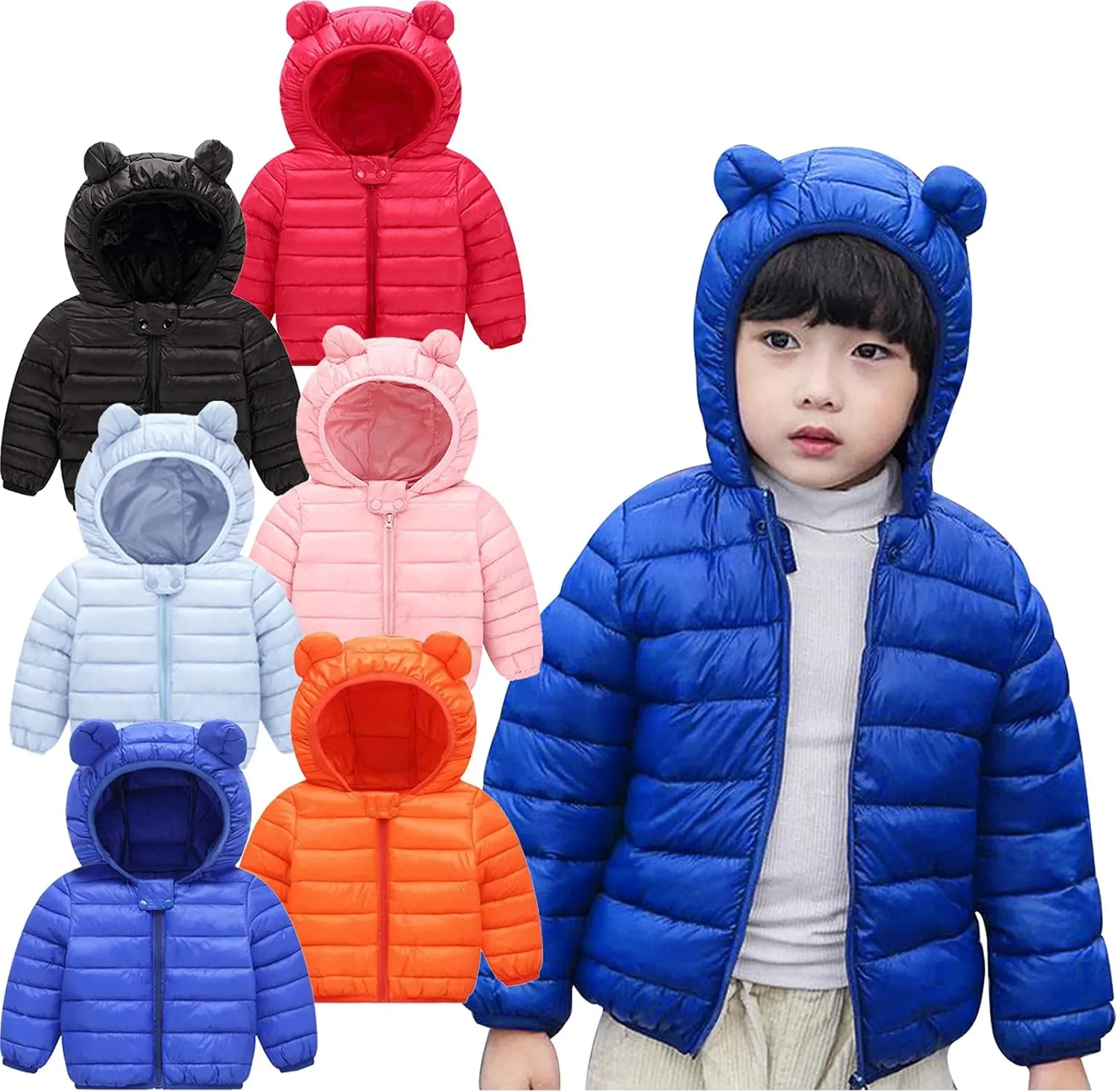 Winter Down Coats for Kids Baby Boys Girls Light Puffer Padded Jacket Bear Hoods Infant Windproof Outerwear Hoodie
