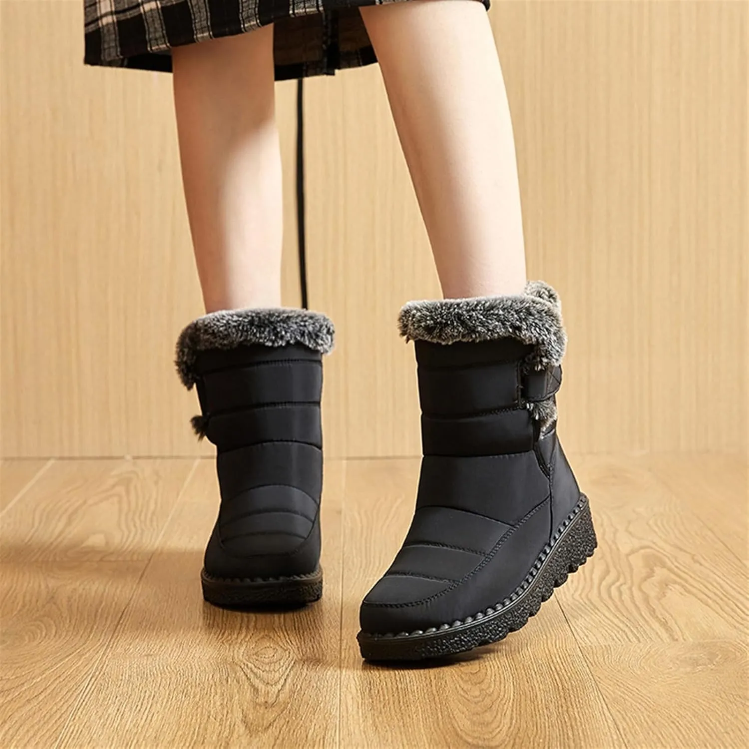 Women High Top Snow Boots Winter Fabric Shoes Warm Waterproof Mid-Calf Snow Boot Anti Slip Hiking Trekking Trail Climbing Shoes