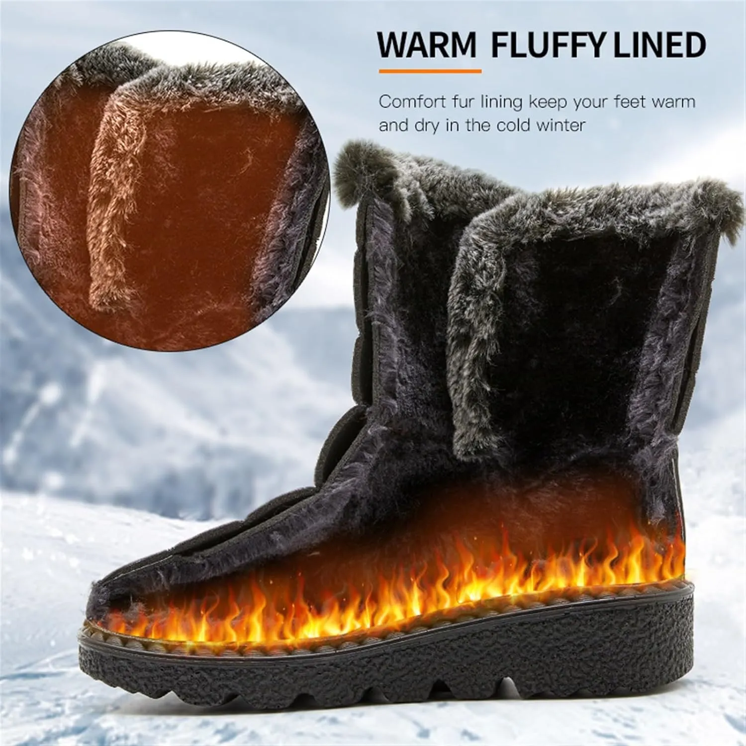 Women High Top Snow Boots Winter Fabric Shoes Warm Waterproof Mid-Calf Snow Boot Anti Slip Hiking Trekking Trail Climbing Shoes