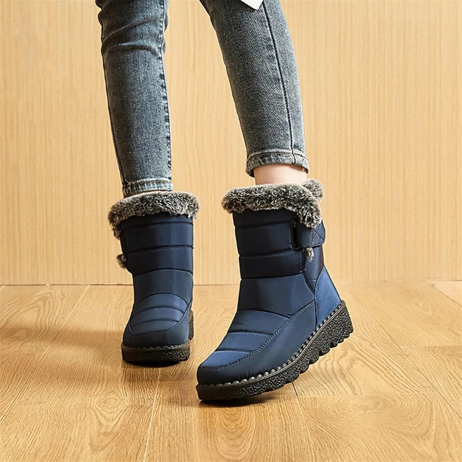 Women High Top Snow Boots Winter Fabric Shoes Warm Waterproof Mid-Calf Snow Boot Anti Slip Hiking Trekking Trail Climbing Shoes