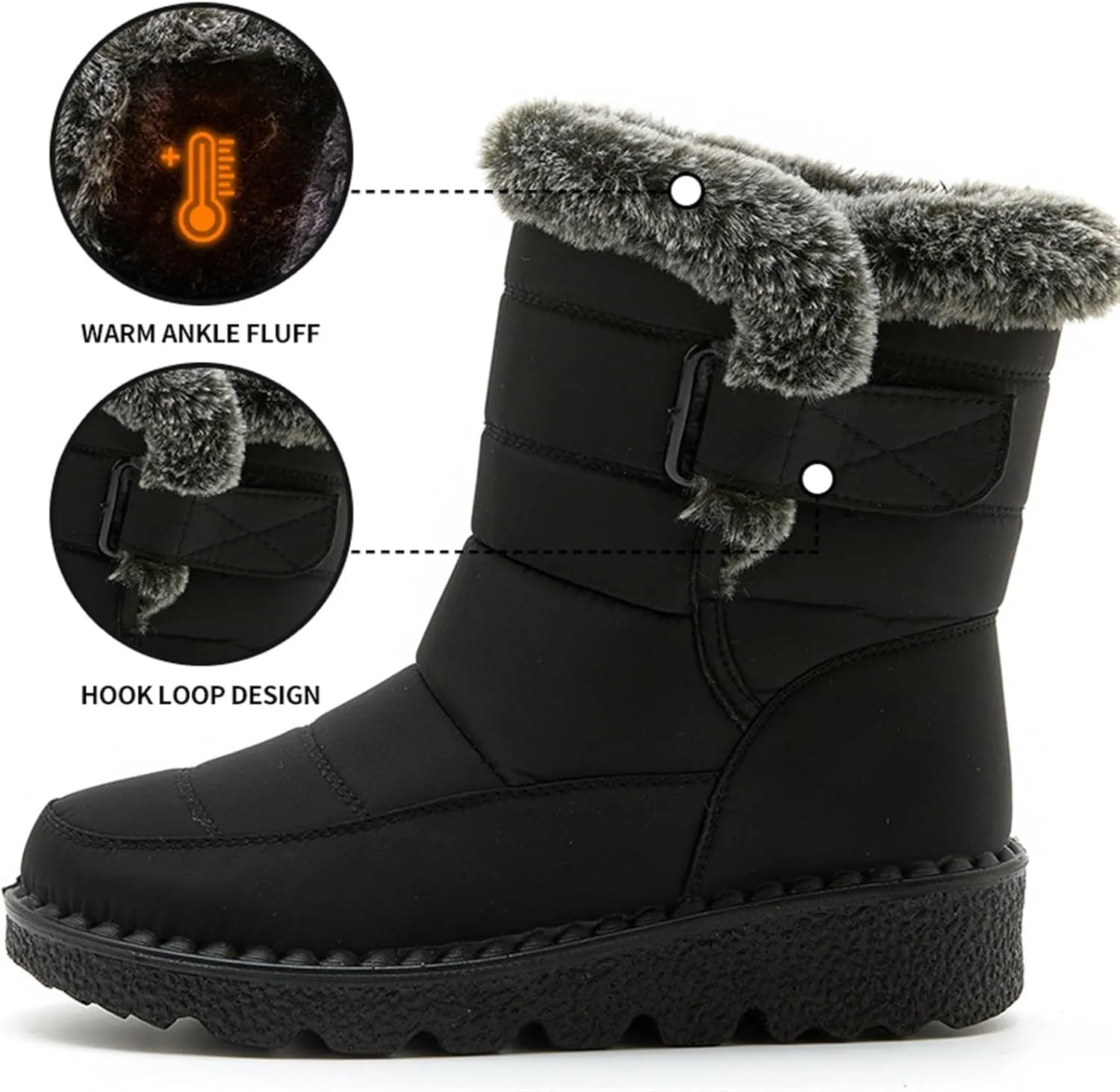 Women High Top Snow Boots Winter Fabric Shoes Warm Waterproof Mid-Calf Snow Boot Anti Slip Hiking Trekking Trail Climbing Shoes