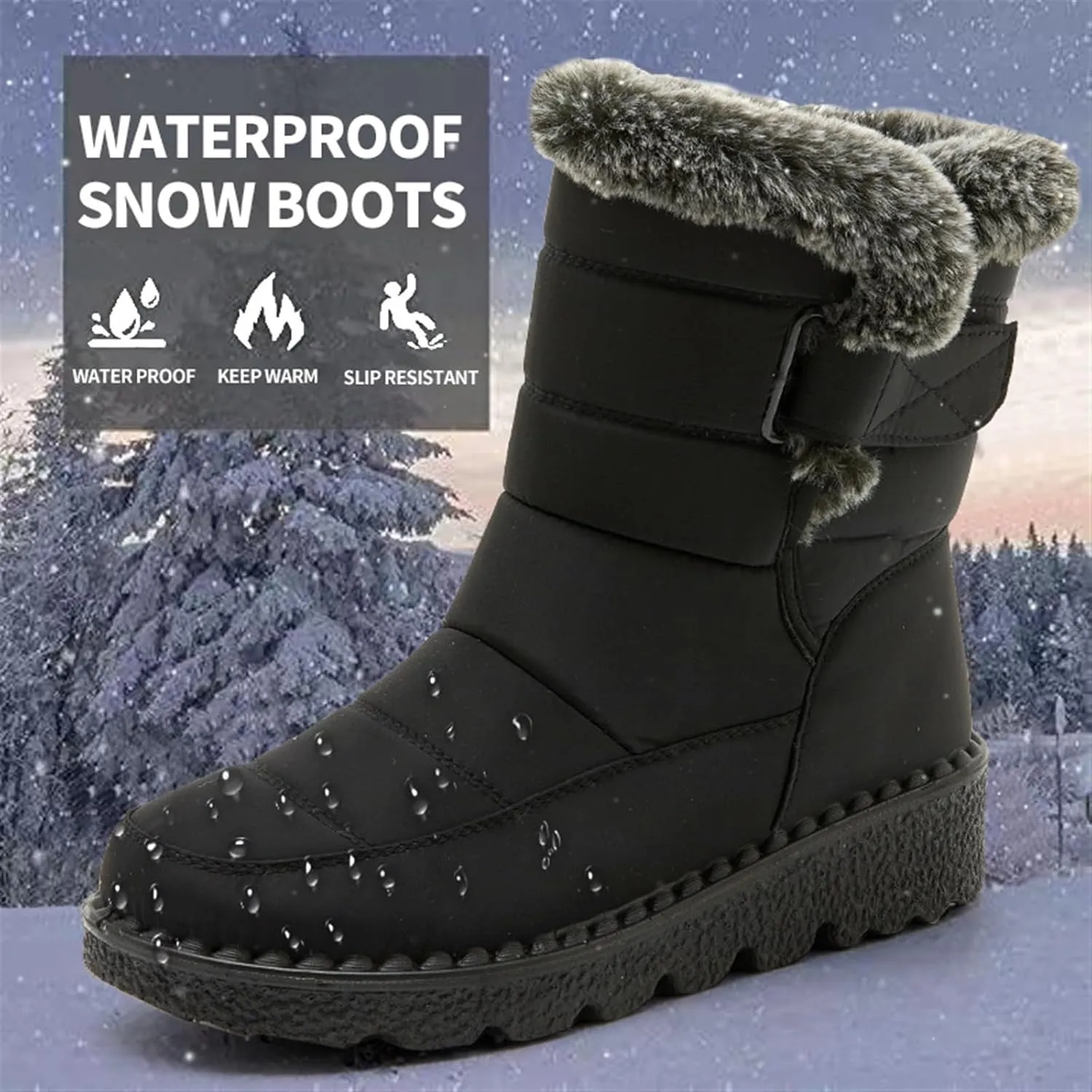 Women High Top Snow Boots Winter Fabric Shoes Warm Waterproof Mid-Calf Snow Boot Anti Slip Hiking Trekking Trail Climbing Shoes