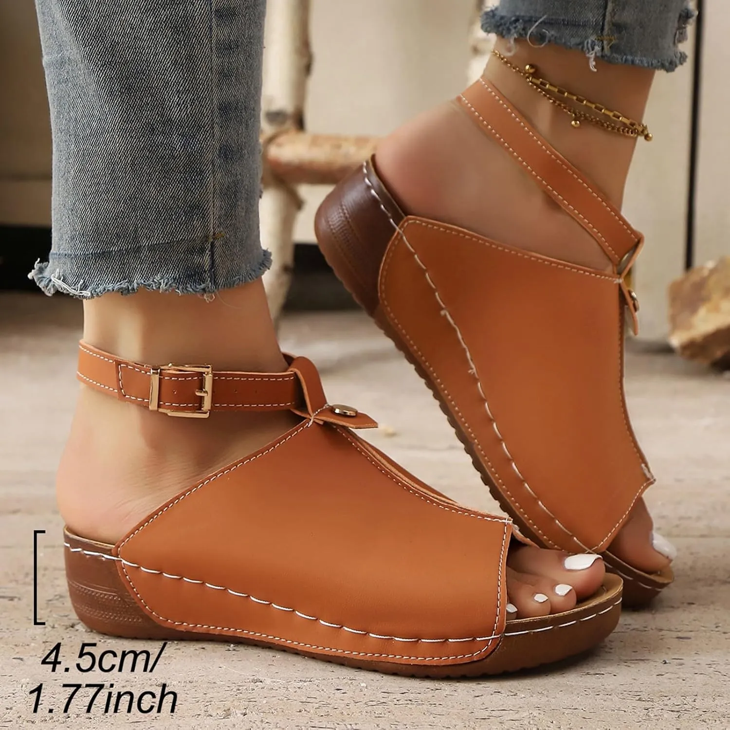 Women Open Toe Platform Wedge Sandals Comfort wide width Slip On Orthopedic Sandals with Arch Support Fish Mouth Cut Out Walking Shoes