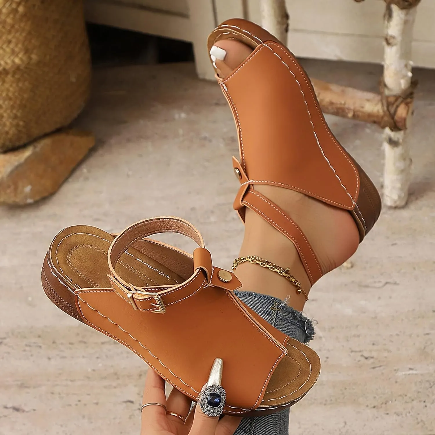 Women Open Toe Platform Wedge Sandals Comfort wide width Slip On Orthopedic Sandals with Arch Support Fish Mouth Cut Out Walking Shoes