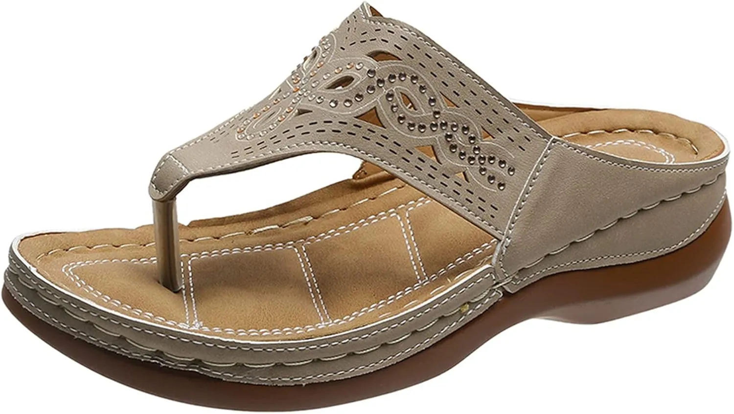 Women Thong Clip Toe Wedge Sandals,Summer Comfortable Flip Flops with Arch Support,Lightweight Ladies Beach Shoes Slipper