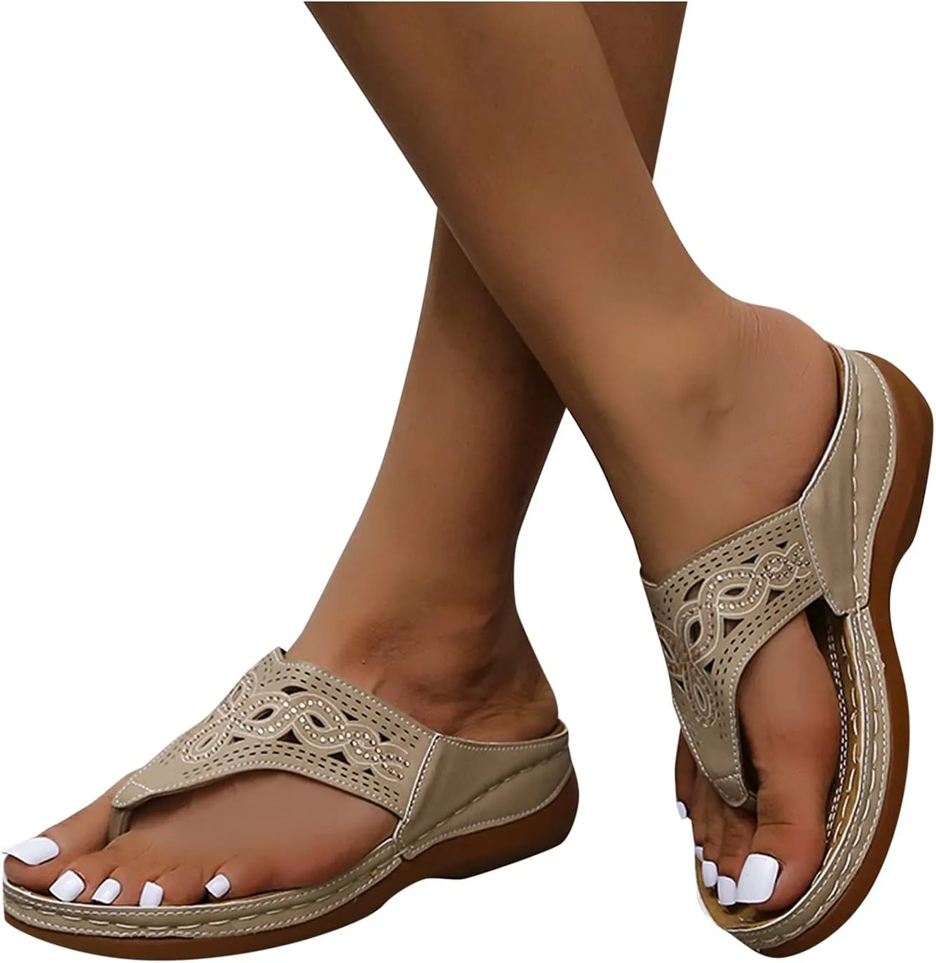 Women Thong Clip Toe Wedge Sandals,Summer Comfortable Flip Flops with Arch Support,Lightweight Ladies Beach Shoes Slipper