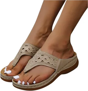 Women Thong Clip Toe Wedge Sandals,Summer Comfortable Flip Flops with Arch Support,Lightweight Ladies Beach Shoes Slipper