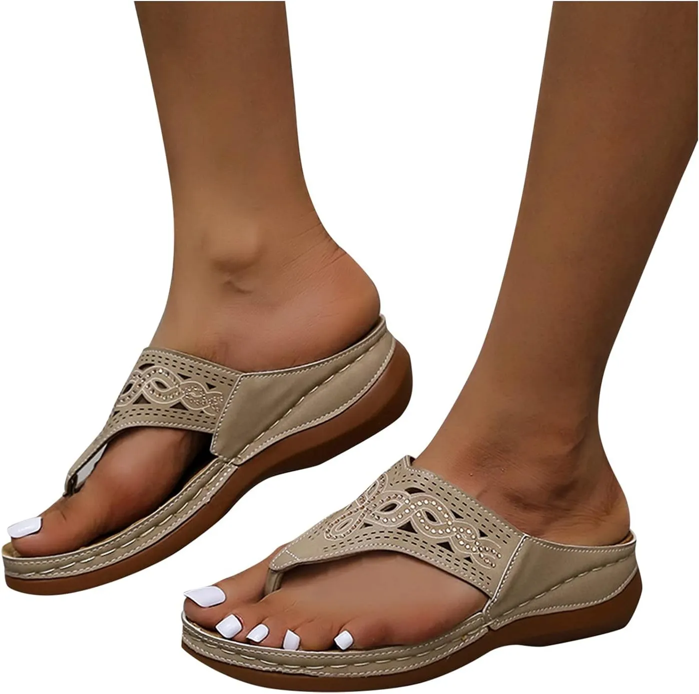 Women Thong Clip Toe Wedge Sandals,Summer Comfortable Flip Flops with Arch Support,Lightweight Ladies Beach Shoes Slipper