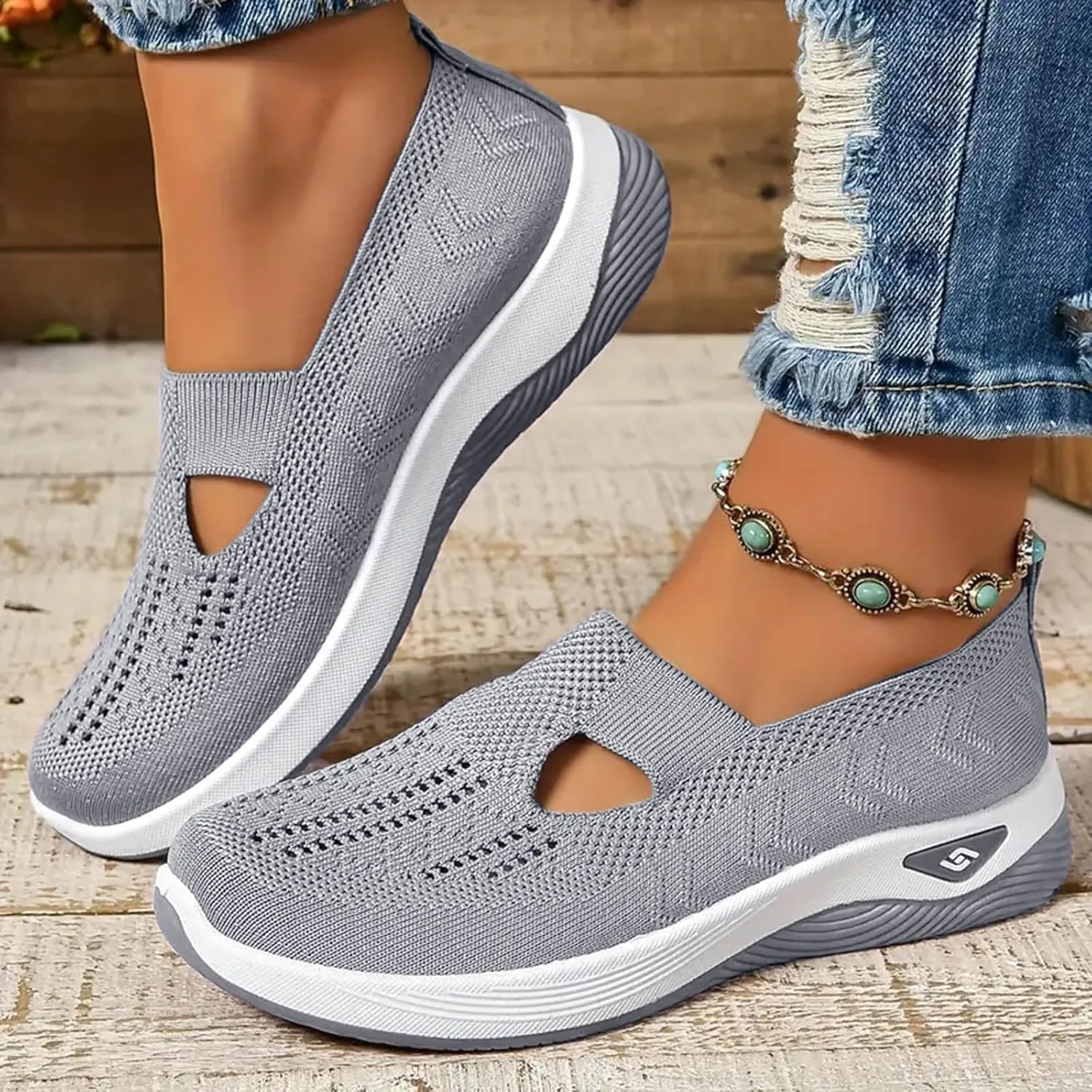 Womens Best Walking Shoes Slip On Sneakers Breathable Mesh Tennis Shoes Arch Support Non-Slip Comfortable Orthopedic Sneakers for Women with Heel Pain