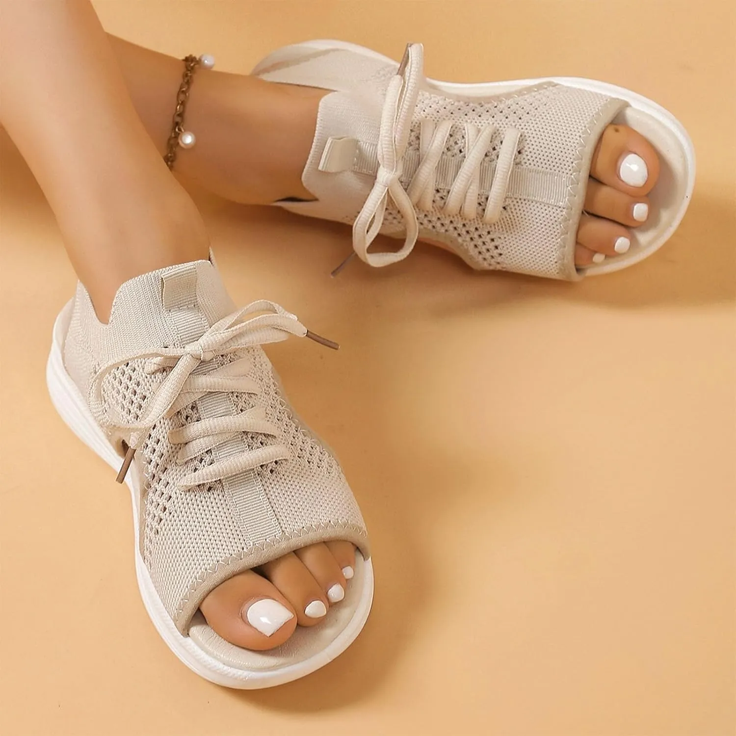 Womens Knit Walking Sandals Breathable Summer Orthopedic Shoes Open Toe Sports Sandal Beach Vacation Casual Camping