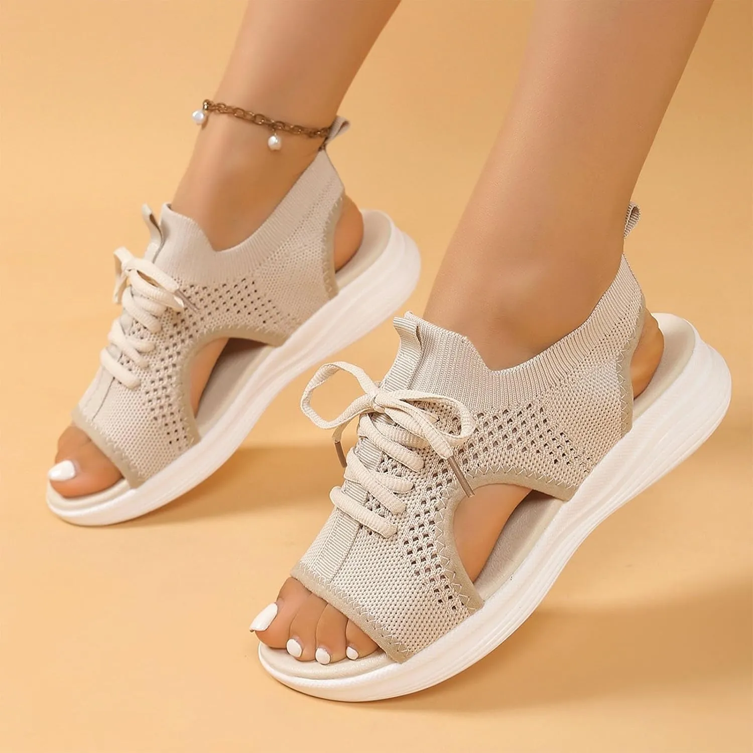 Womens Knit Walking Sandals Breathable Summer Orthopedic Shoes Open Toe Sports Sandal Beach Vacation Casual Camping