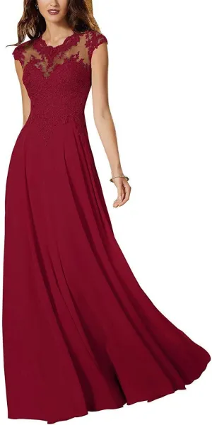 Women's Lace Appliques Bridesmaid Dress Long Chiffon Slit Prom Evening Gowns 2019 P74 Burgundy 20W