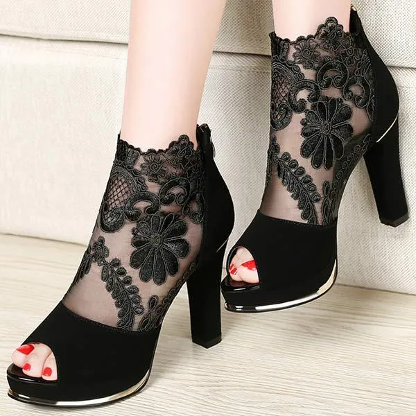 Women's Lace Open-Toe High Heel Sandals 31678486C