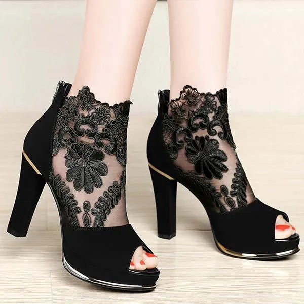 Women's Lace Open-Toe High Heel Sandals 31678486C