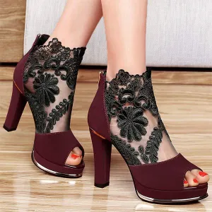 Women's Lace Open-Toe High Heel Sandals 31678486C
