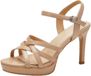 Women's Leather Narrow Band Strap High Heel Open Toe Ankle Strap Pumps Ladies Summer Dress Shoes