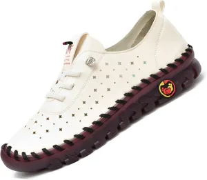 Women's Leather Slip-On Loafers ?C Handmade Soft Flat Shoes with Non-Slip Thick Sole, Breathable Cowhide Walking Shoes