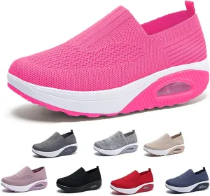 Women's Orthopedic Sneakers Air Cushion Slip on Walking Shoes Soft Stretch Diabetic Casual Breathable Wide Shoe with Arch Support