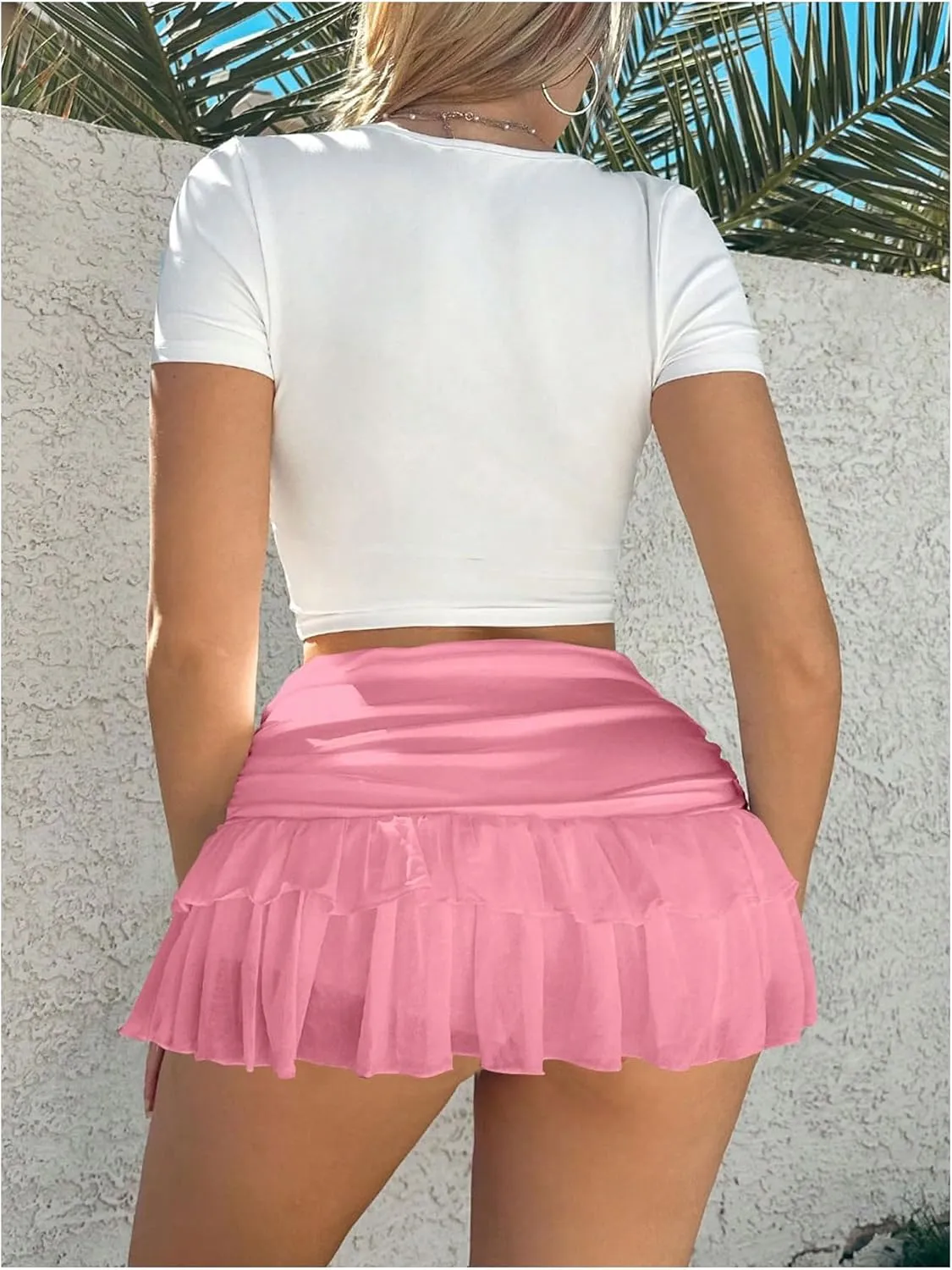 Women's Ruffle Ruched Skirts Tiered Layer Elastic Streetwear Mini Skirt Y2K Coquette Low Waist Flared Short Skirts