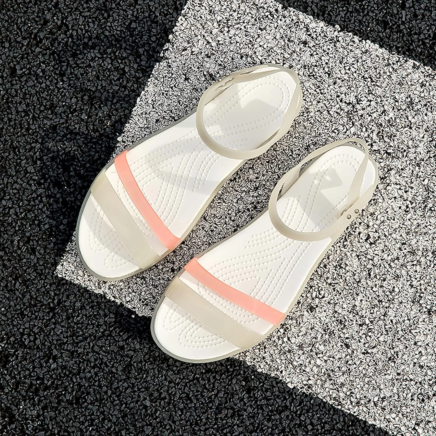 Women's Two-strap Open Toe Jelly Sandals Fashion Adjustable Ankle Strap Non-Slip TPU Rain Shoes Summer Beach Jellies Shoes