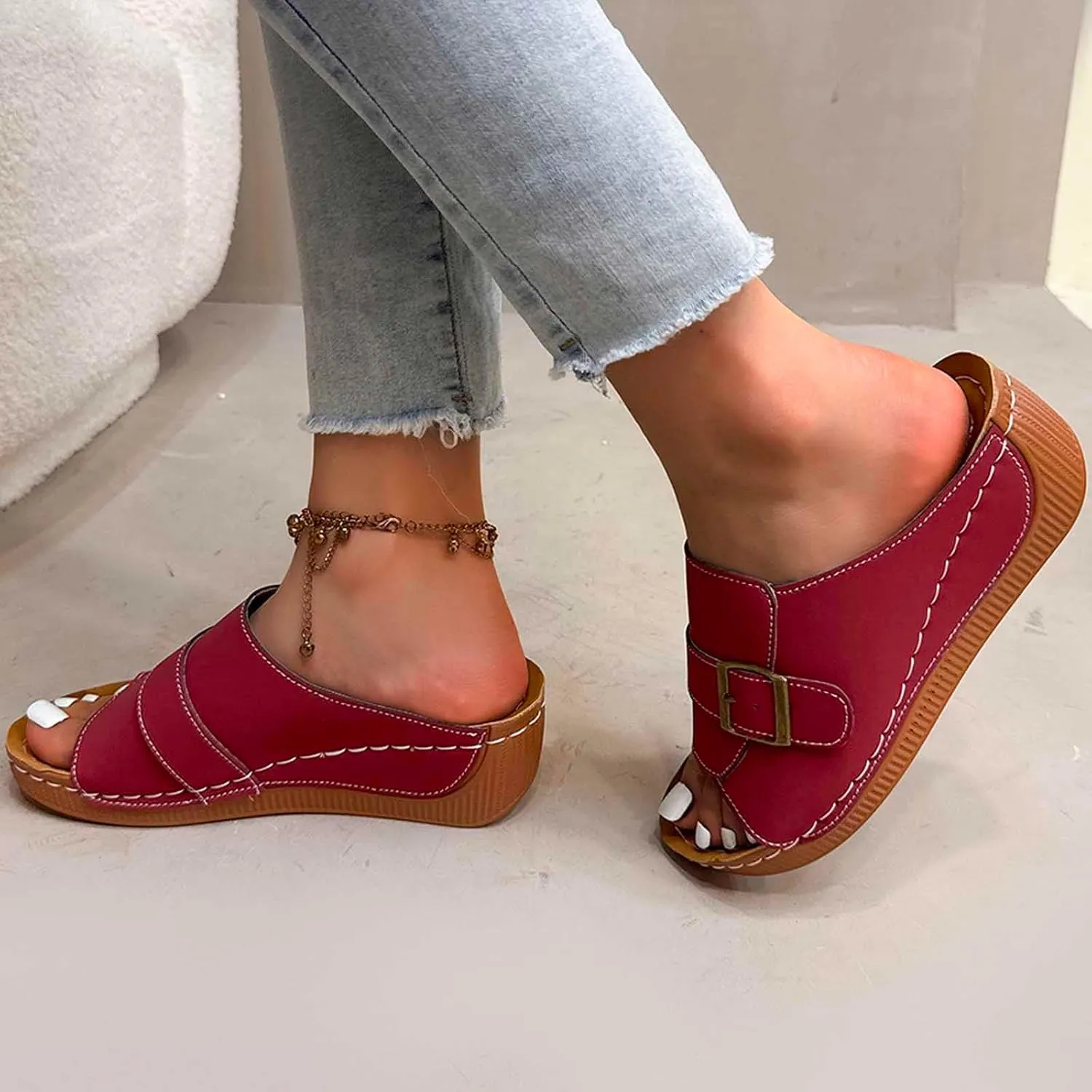 Women's Wedge Sandals Summer Platform Slippers Comfortable Orthopedic Dressy Slides with Arch Support for Walking
