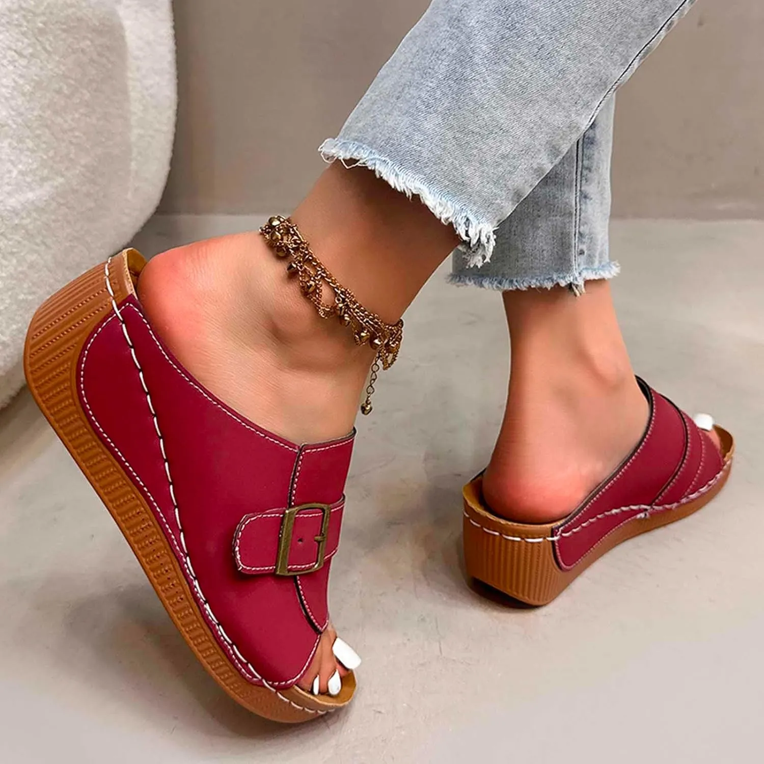 Women's Wedge Sandals Summer Platform Slippers Comfortable Orthopedic Dressy Slides with Arch Support for Walking