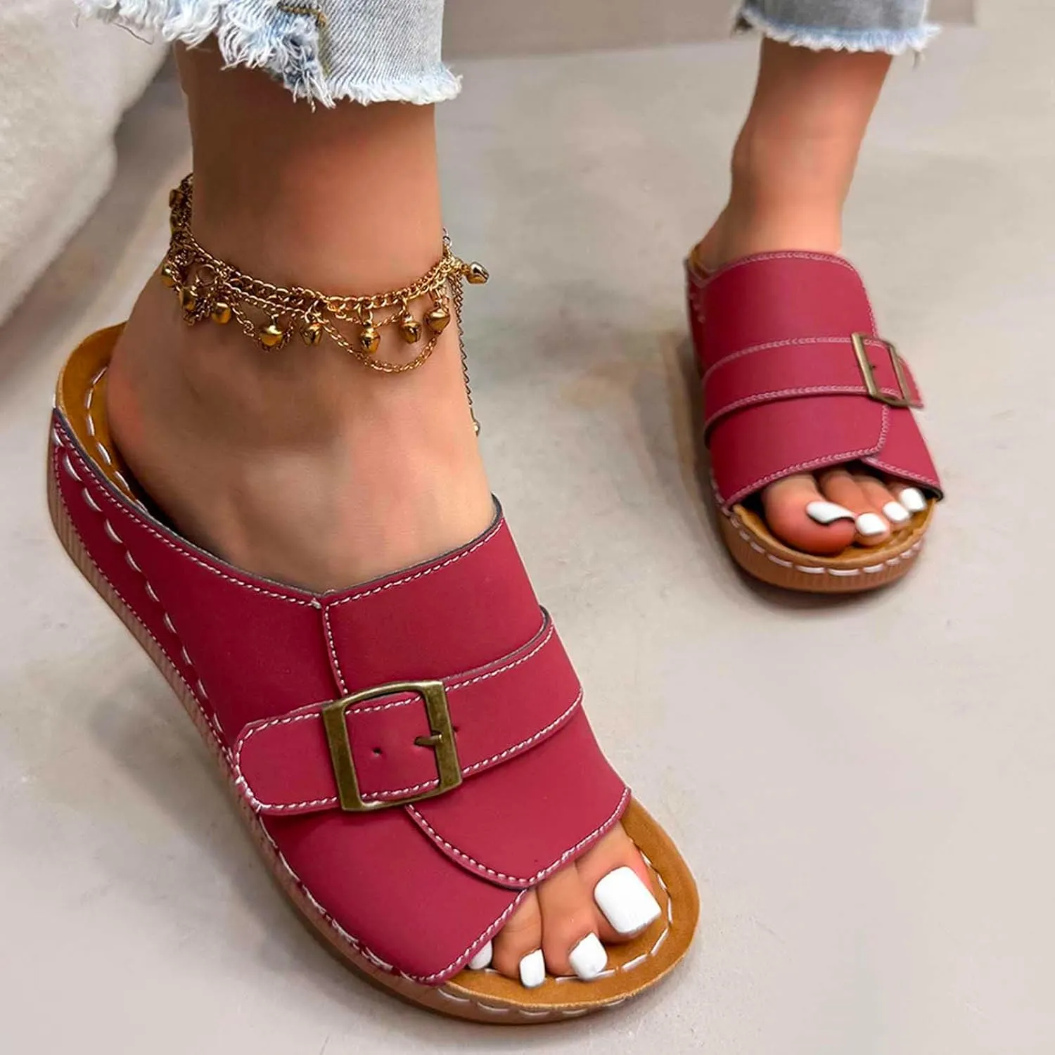 Women's Wedge Sandals Summer Platform Slippers Comfortable Orthopedic Dressy Slides with Arch Support for Walking