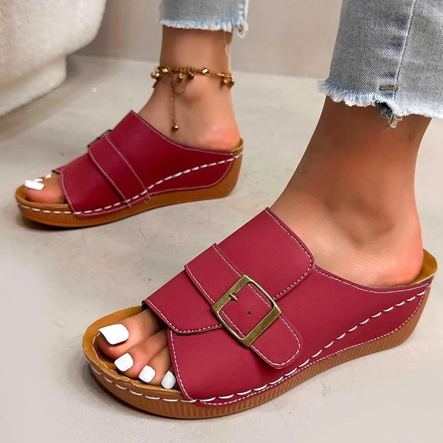Women's Wedge Sandals Summer Platform Slippers Comfortable Orthopedic Dressy Slides with Arch Support for Walking