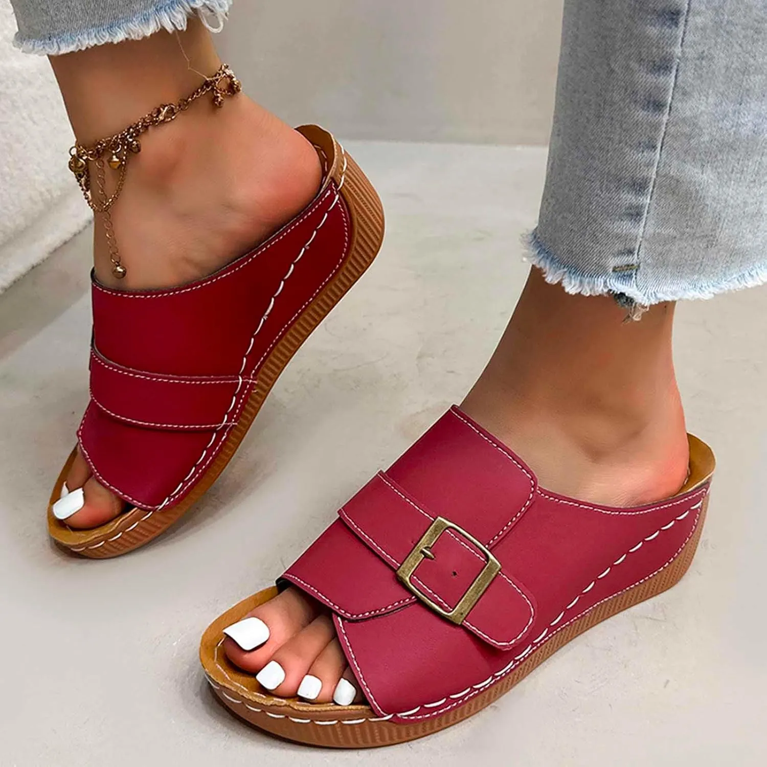 Women's Wedge Sandals Summer Platform Slippers Comfortable Orthopedic Dressy Slides with Arch Support for Walking