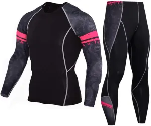 Workout Set Compression Shirt Pants Top Long Sleeve Sports Tight Base Layer Quick Dry & Moisture-Wicking