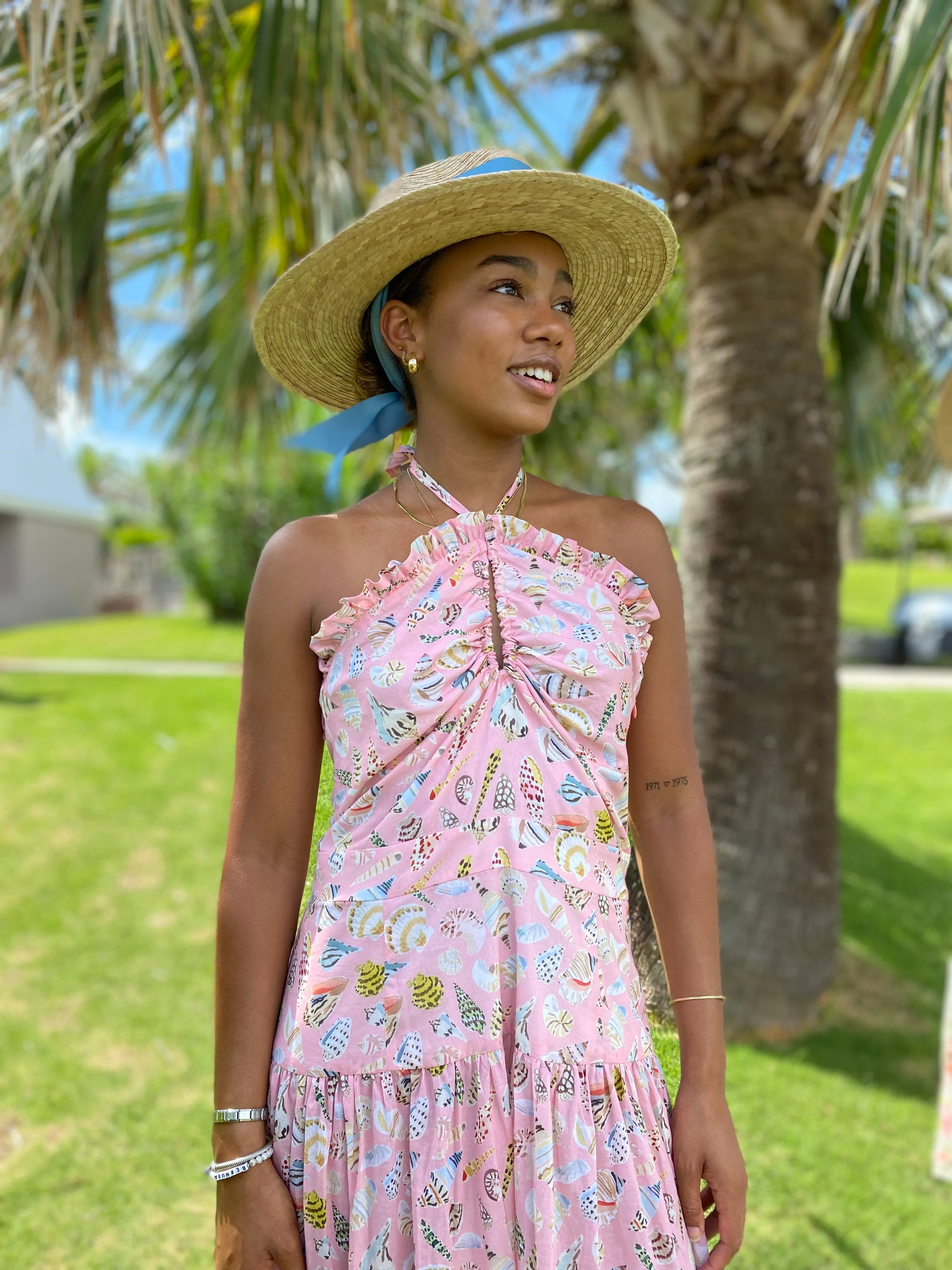 Zinnia Sun Hat - Coral Wide & Short Grosgrain Ribbon