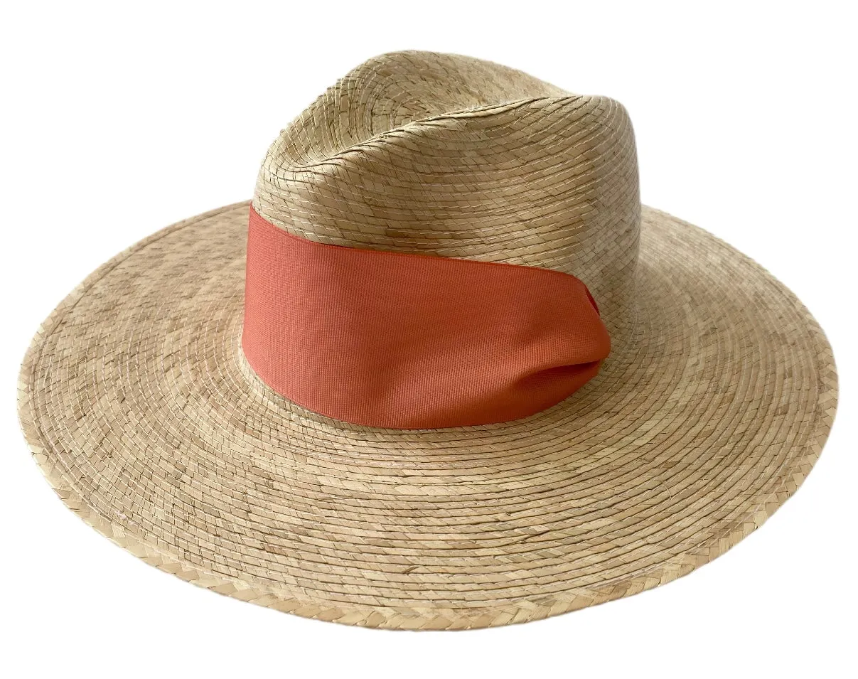 Zinnia Sun Hat - Coral Wide & Short Grosgrain Ribbon