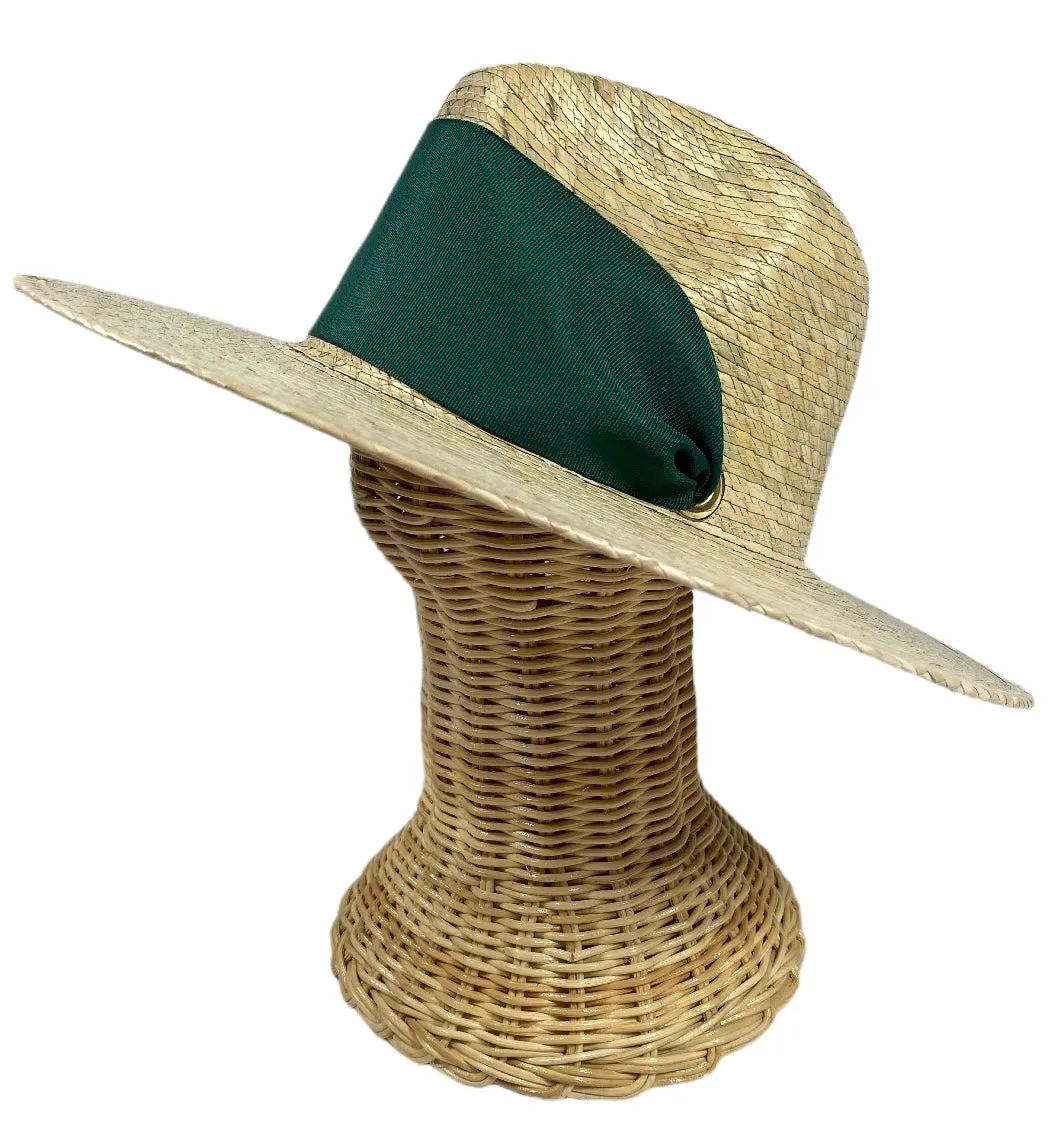 Zinnia Sun Hat - Wide & Short Masters Green Grosgrain Ribbon