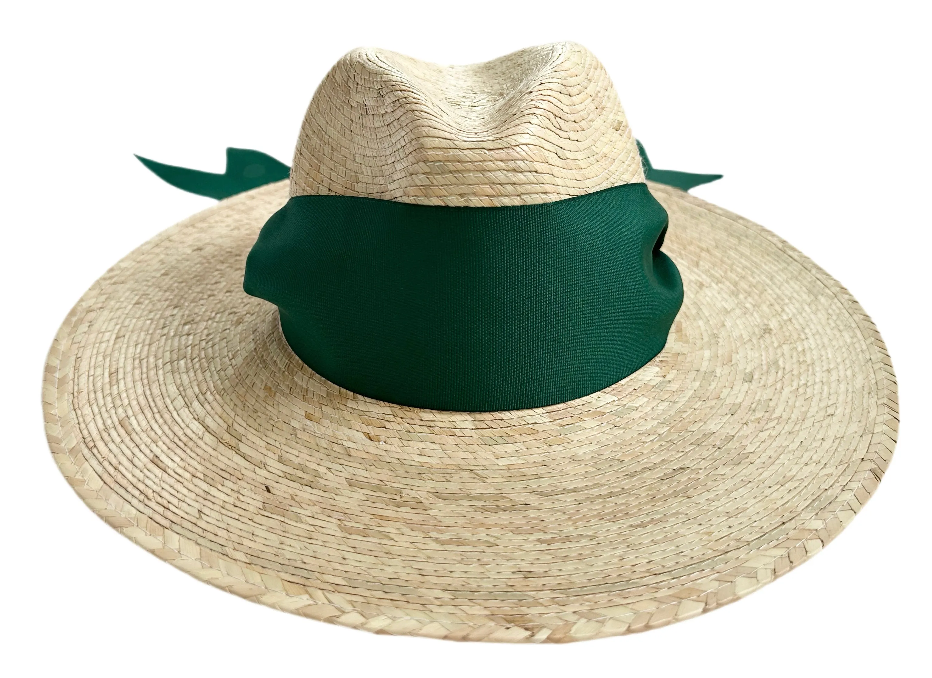 Zinnia Sun Hat - Wide & Short Masters Green Grosgrain Ribbon