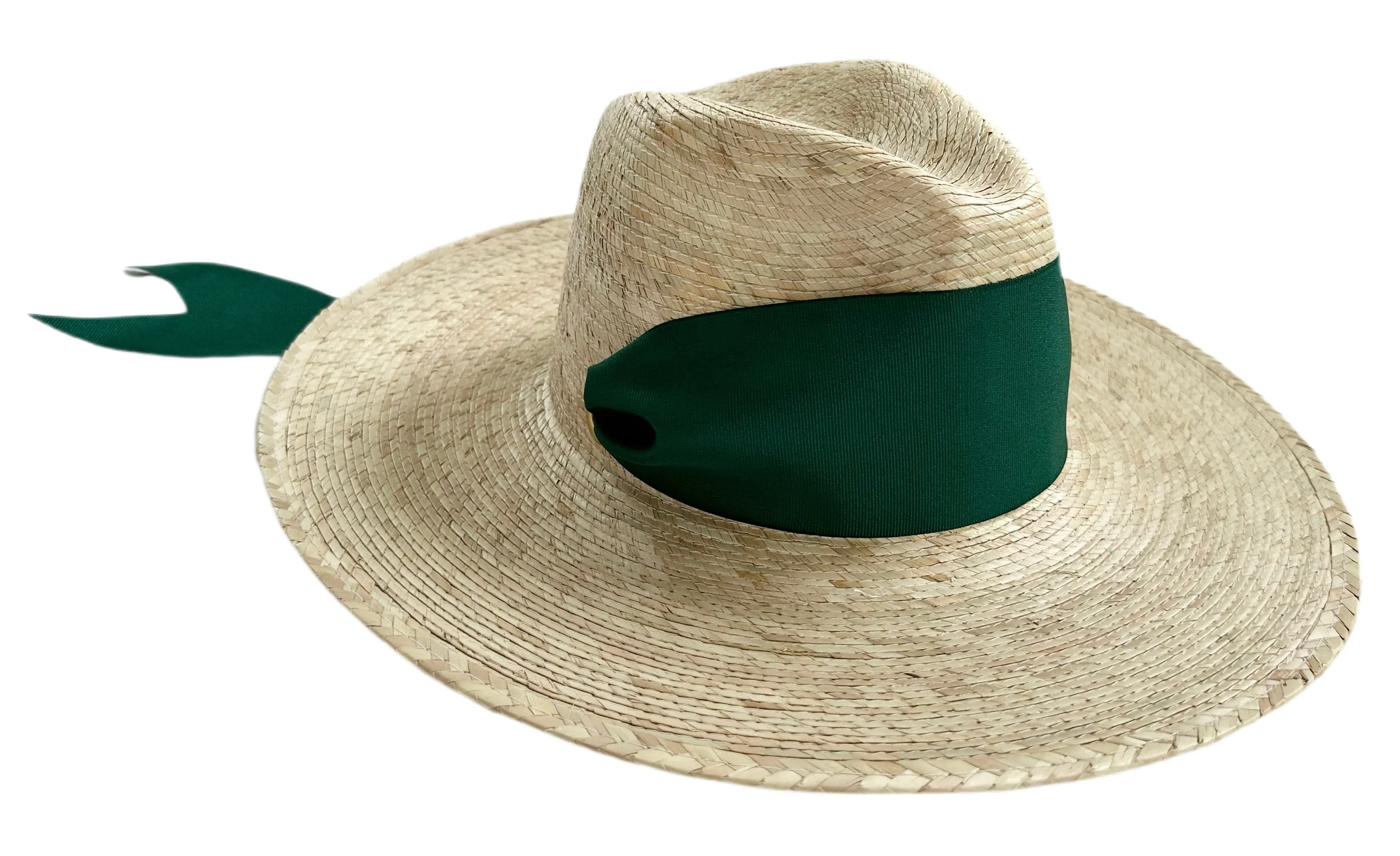 Zinnia Sun Hat - Wide & Short Masters Green Grosgrain Ribbon