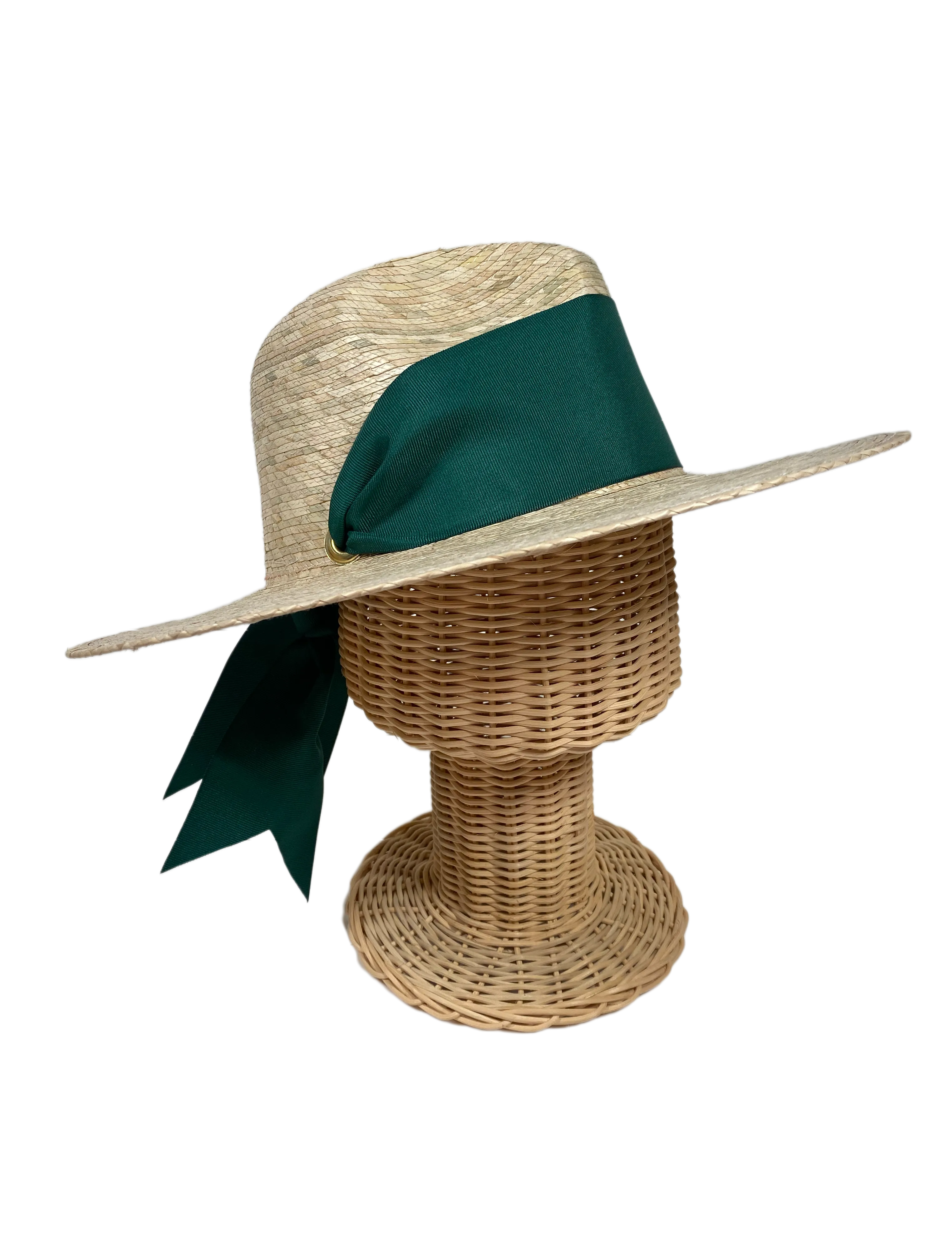 Zinnia Sun Hat - Wide & Short Masters Green Grosgrain Ribbon